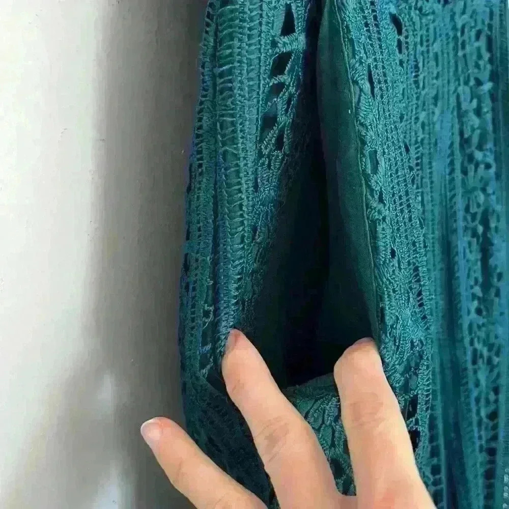 Greylin | Teal Crochet “Stowe” Strapless Jumpsuit - Picture 5 of 9